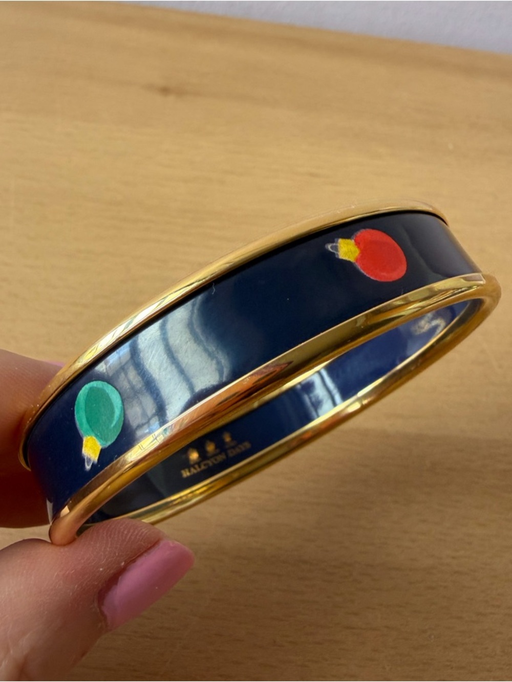 HALCYON DAYS NAVY BLUE ENAMEL CHRISTMAS TREE ORNAMENTS DESIGN BANGLE BRACELET